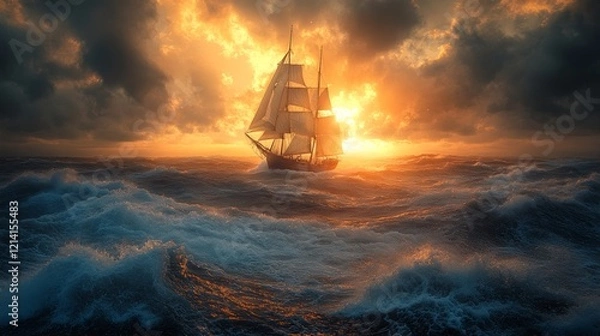 Obraz Sailing ship amidst dramatic ocean waves