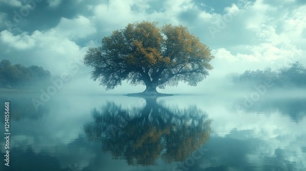 Fototapeta Lone tree reflected in still waters