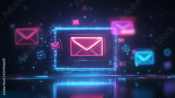 Fototapeta A glowing inbox displaying promotional offers and user engagement metrics, e concept