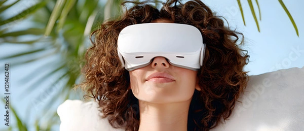 Fototapeta Exploring virtual reality experiences home setup lifestyle content bright environment close-up view immersive technology