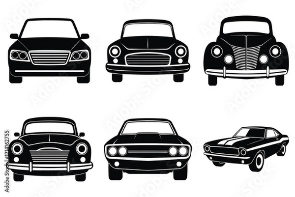 Obraz Antique car silhouettes bundle flat vector design isolated white