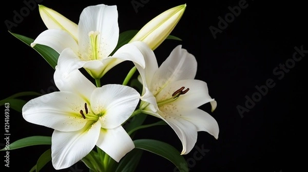 Fototapeta Elegant White Lilies in Full Bloom on a Dark Background Displaying Purity and Grace : Generative AI