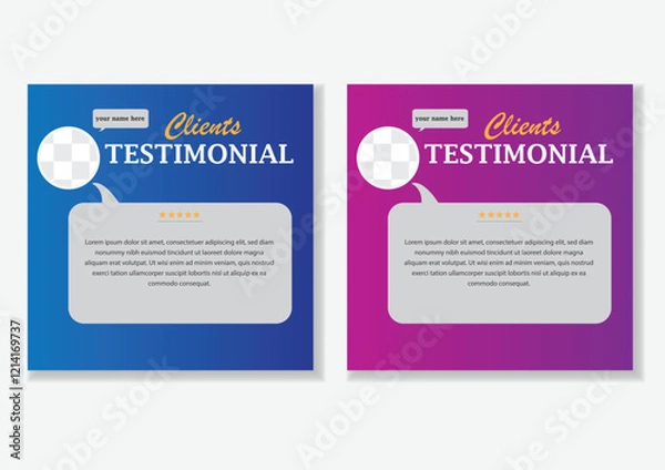 Fototapeta  Creative testimonials ,Vector templates, client testimonial design,  Review design, Feedback template, Clients review, customer feedback, social media post.