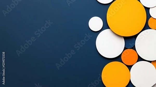 Fototapeta Abstract Colorful Circles: A dynamic composition featuring overlapping circles in varying shades of orange and white against a deep navy blue background.