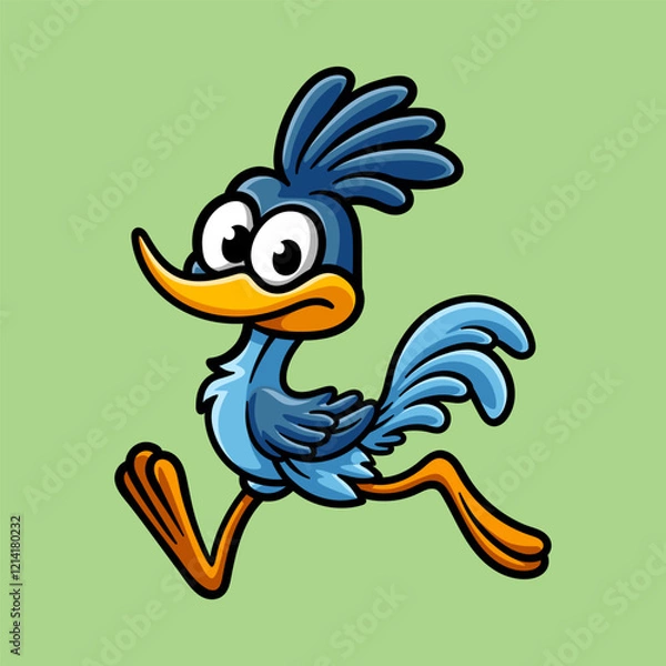 Fototapeta fun cute running bird roadrunner cartoon colored isolated drawing line art style sketch classic vintage design illustration