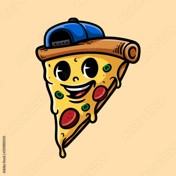 Fototapeta fun swag pizza with cap hat cartoon colored isolated drawing line art style sketch classic vintage design illustration
