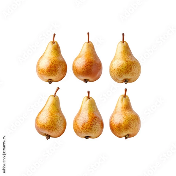 Fototapeta  Six Yellow Pears Perfectly Isolated for Branding, Culinary, and Artistic Projects, PNG File