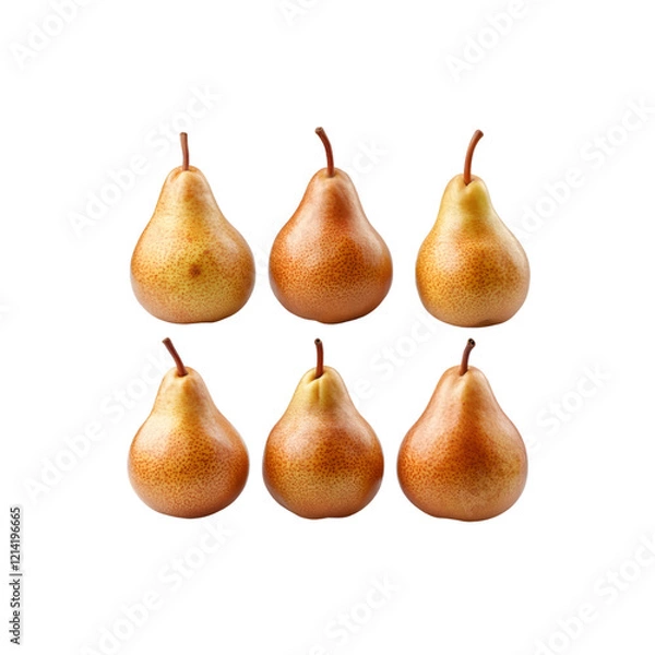 Fototapeta  Six Yellow Pears Perfectly Isolated for Branding, Culinary, and Artistic Projects, PNG File