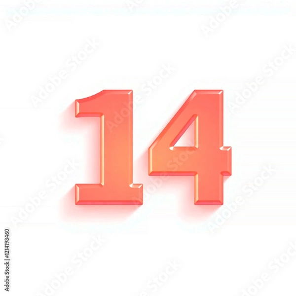 Fototapeta number fourteen 15 on white background. pink color, glass