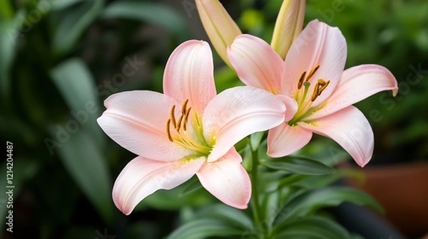 Obraz Pink Lilies in Full Bloom with Vibrant Colors and Lush Greenery : Generative AI