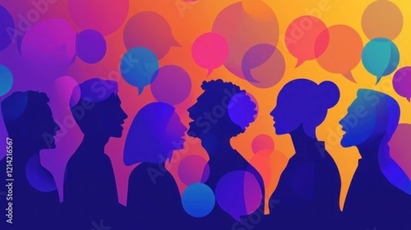 Fototapeta A social media-style graphic of people talk icons, representing online conversations.