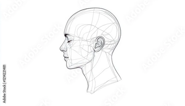 Fototapeta Detailed sketch of a human head in profile, showcasing anatomical features and structure for educational use
