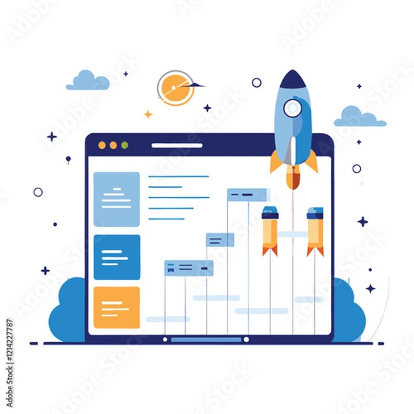 Fototapeta  project management gantt chart track complete flat illustration  
