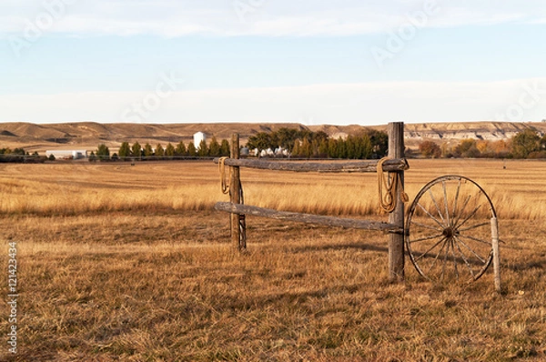 Obraz Fence, Ropes, Wagon Wheel