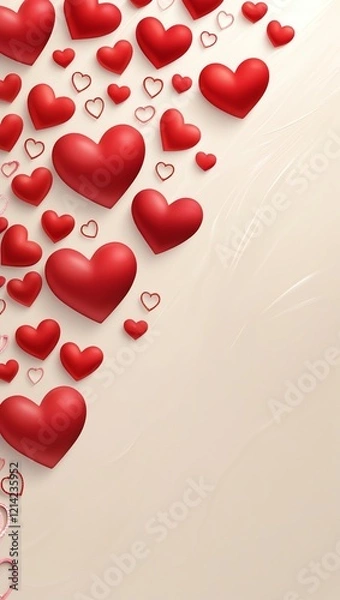 Fototapeta Generative AI. Valentine background with heart on the side corner . vertical