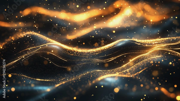 Fototapeta 
Abstract digital background electromagnetic wave background Innovation digital wave, information technology background and green luxury background with golden line decoration and curve light ef