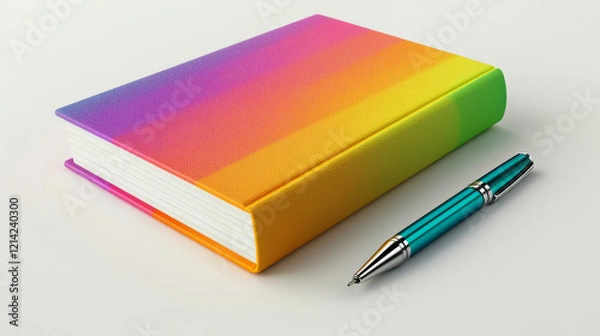 Fototapeta Multicolored notepad with pen on white background