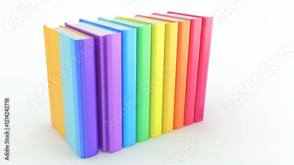 Fototapeta Colorful books stacked in rows on a white background
