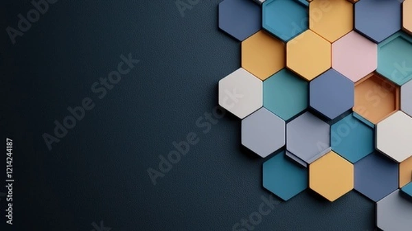 Fototapeta Colorful hexagon pattern on dark background, ideal for tech presentations