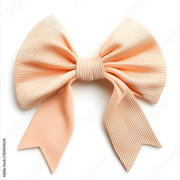 Fototapeta Peach-colored ribbon bow, elegantly tied, perfect for gift wrapping or decoration. Adds a touch of sophistication.