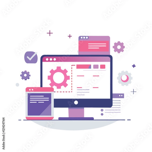 Obraz Modern digital system design concept, with computer and tablet illustration