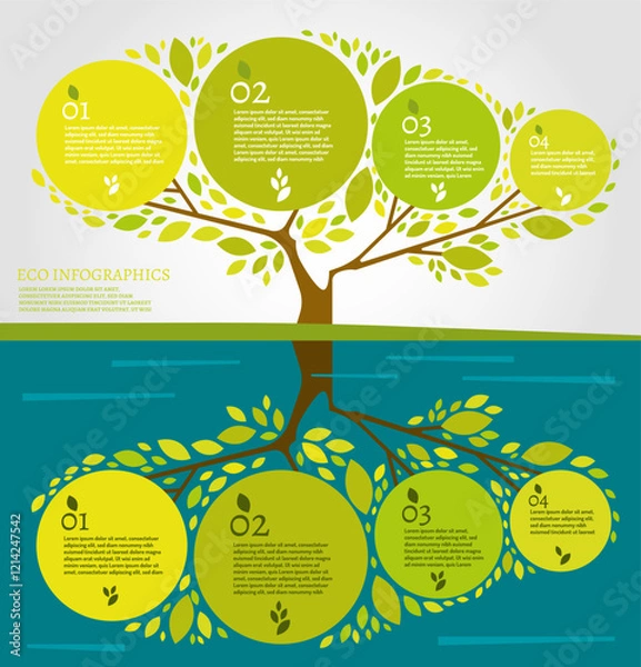 Fototapeta Beautiful bio infographics with tree and water reflection.