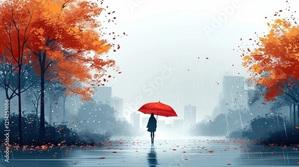 Fototapeta A tech startup pitches a flying umbrella to combat rainy commutes in this flat design illustration