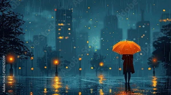Fototapeta A tech startup pitches a flying umbrella to combat rainy commutes in this flat design illustration