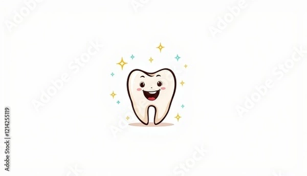 Fototapeta Smiling cartoon tooth with sparkles on white background