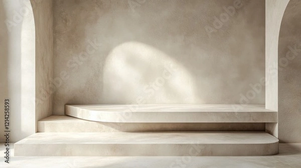 Fototapeta Minimalist Beige Stone Platform with Archway and Sunlight