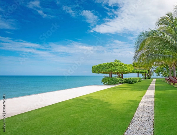 Obraz 海沿いの芝生の公園