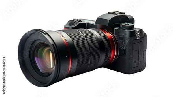Obraz Isolated digital SLR camera with lens for professional photography against a transparent background