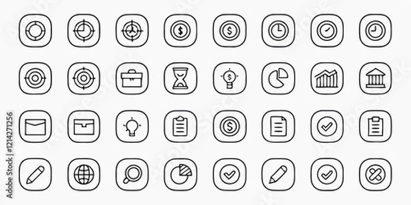 Fototapeta Financial Income line icon set. Set of 32 outline icons related to income, profit, salary, money growth and others. Linear icon collection. Financial Income outline icons collection. Editable stroke..