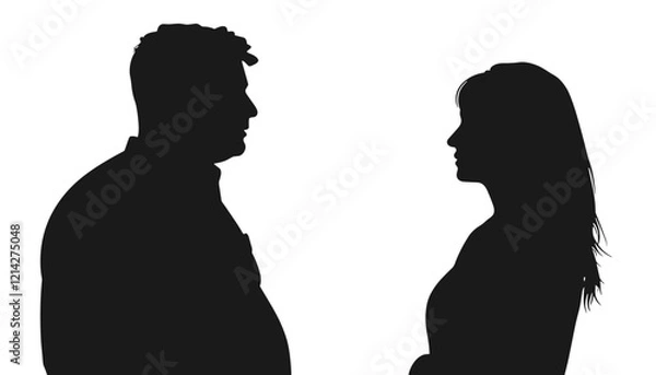 Obraz Silhouetted man and woman standing face to face