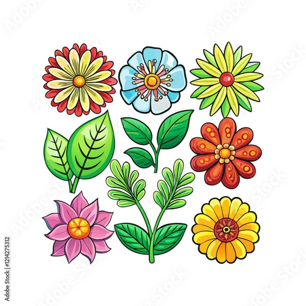 Fototapeta Flower and Leaves Floral Collection Element Clipart Vector Design Illustration