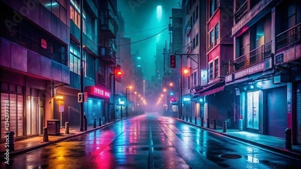 Fototapeta Empty Asian City Street During Pandemic - Coronavirus Impact on Urban Life