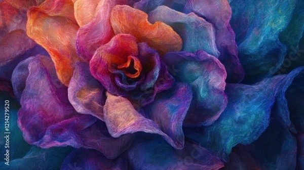 Fototapeta Colorful abstract rose, close-up view, vibrant petals, artistic background, ideal for design