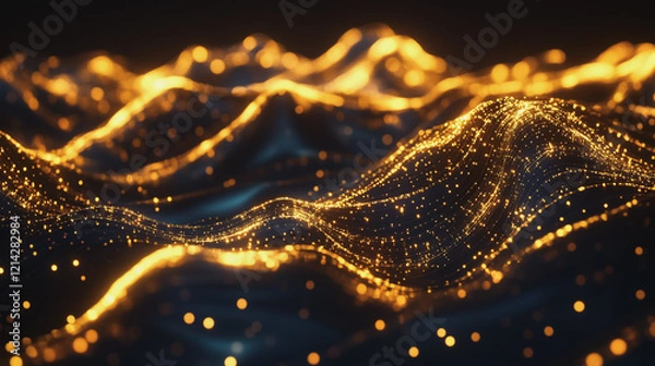 Fototapeta Abstract digital background electromagnetic wave background Innovation digital wave, information technology background and green luxury background with golden line decoration and curve light effect