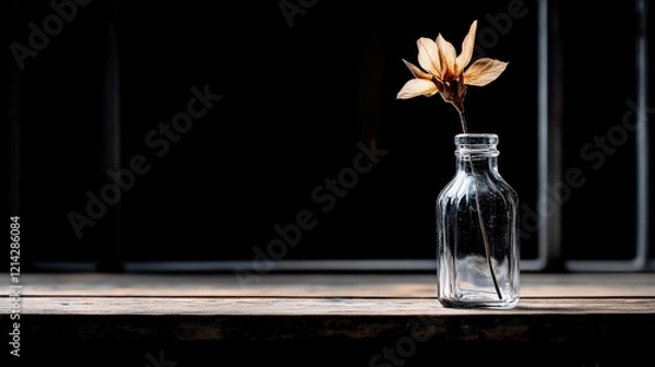 Obraz A simple glass vase with one dried flower placed inside, minimal lighting