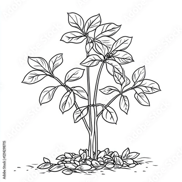 Fototapeta A Simple Line Drawing Of A Ginseng Plant