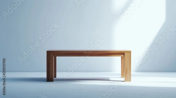 Fototapeta Simple wooden table in a minimalist room.