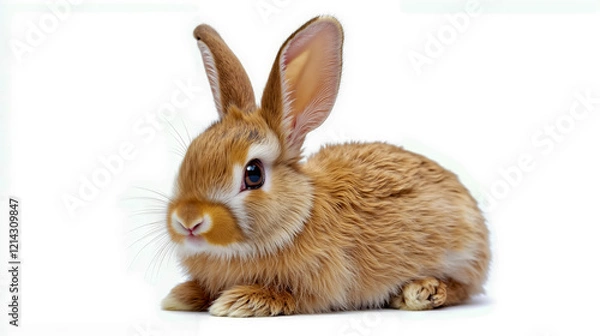 Fototapeta A small brown rabbit sitting on a white surface