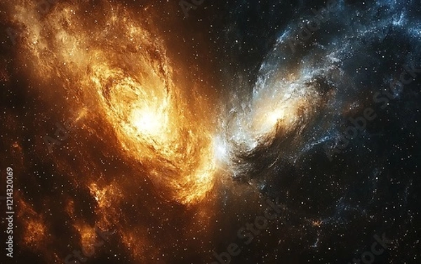 Fototapeta Cosmic Collision of Two Spiraling Galaxies