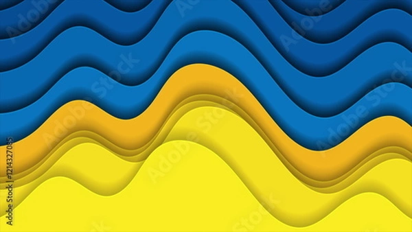 Fototapeta Bright blue yellow material waves abstract elegant background