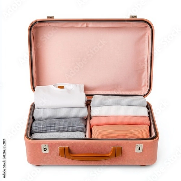 Fototapeta Neatly Packaged Clothes in Open Suitcase Ready for Travel