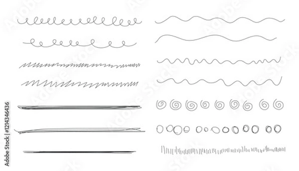 Fototapeta Hand drawn dividing lines. set of doodle sketches. scribble lines. emphasis lines. underlines. brush lines. pencil textured strokes. strokes rough sloppy