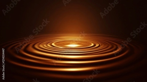 Fototapeta Golden Liquid Droplet Creating Concentric Ripples on Dark Surface