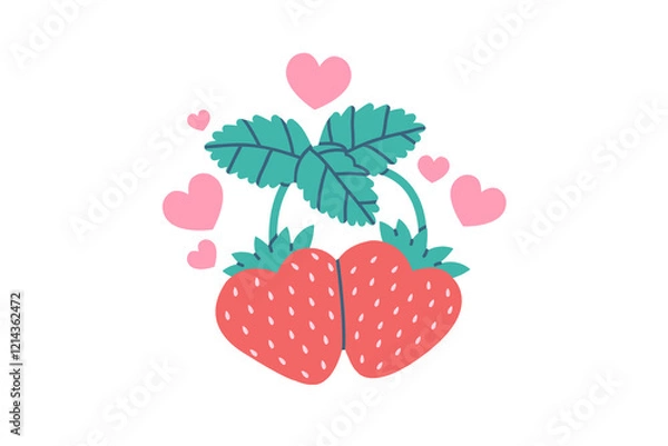 Fototapeta Set of cute Valentines Day card with strawberries 