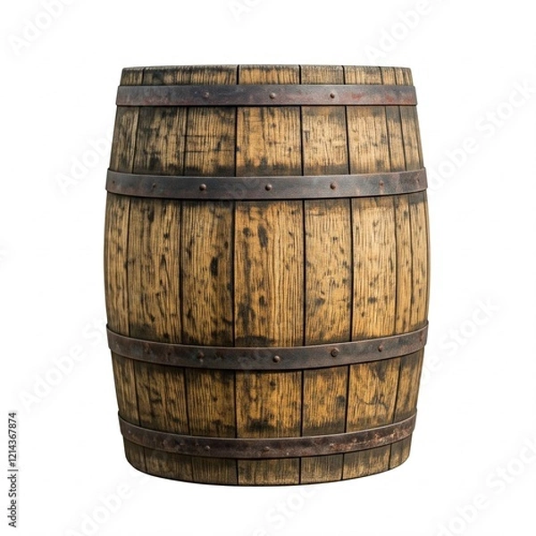 Fototapeta Old Medieval Wooden Barrel Isolated on White Background

