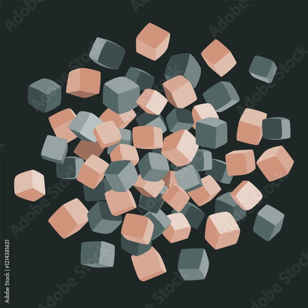 Fototapeta Foam cubes pit radial circle shape abstract background. Funny soft covered blocks of kids playing. Vector illustration.
